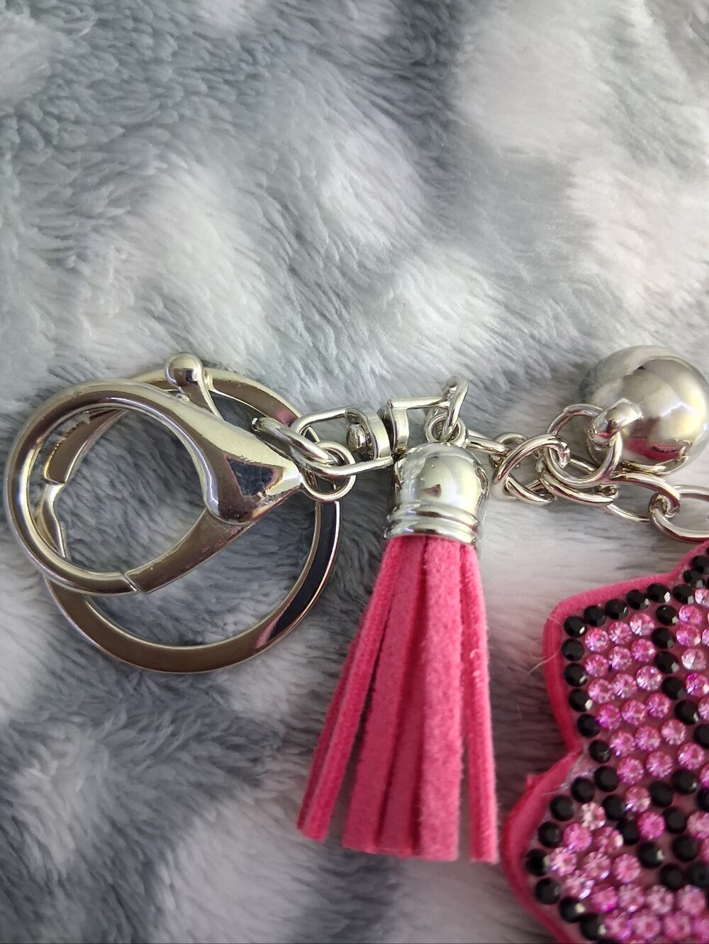 Pink Rose Silver Keychain Bag Charm - Picture 3 of 4